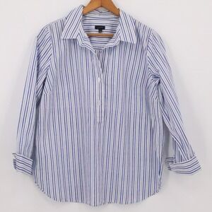 Talbots Stripe Button Shirt Womens Coastal Preppy Blue White Timeless Size L